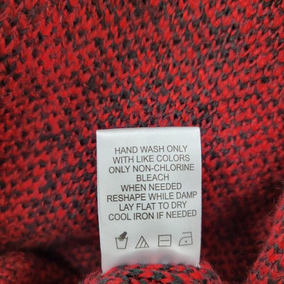 Adrienne Vittadini Womens Sweater Medium Red Plaid Cardigan Fringe Open Front - Picture 3 of 12